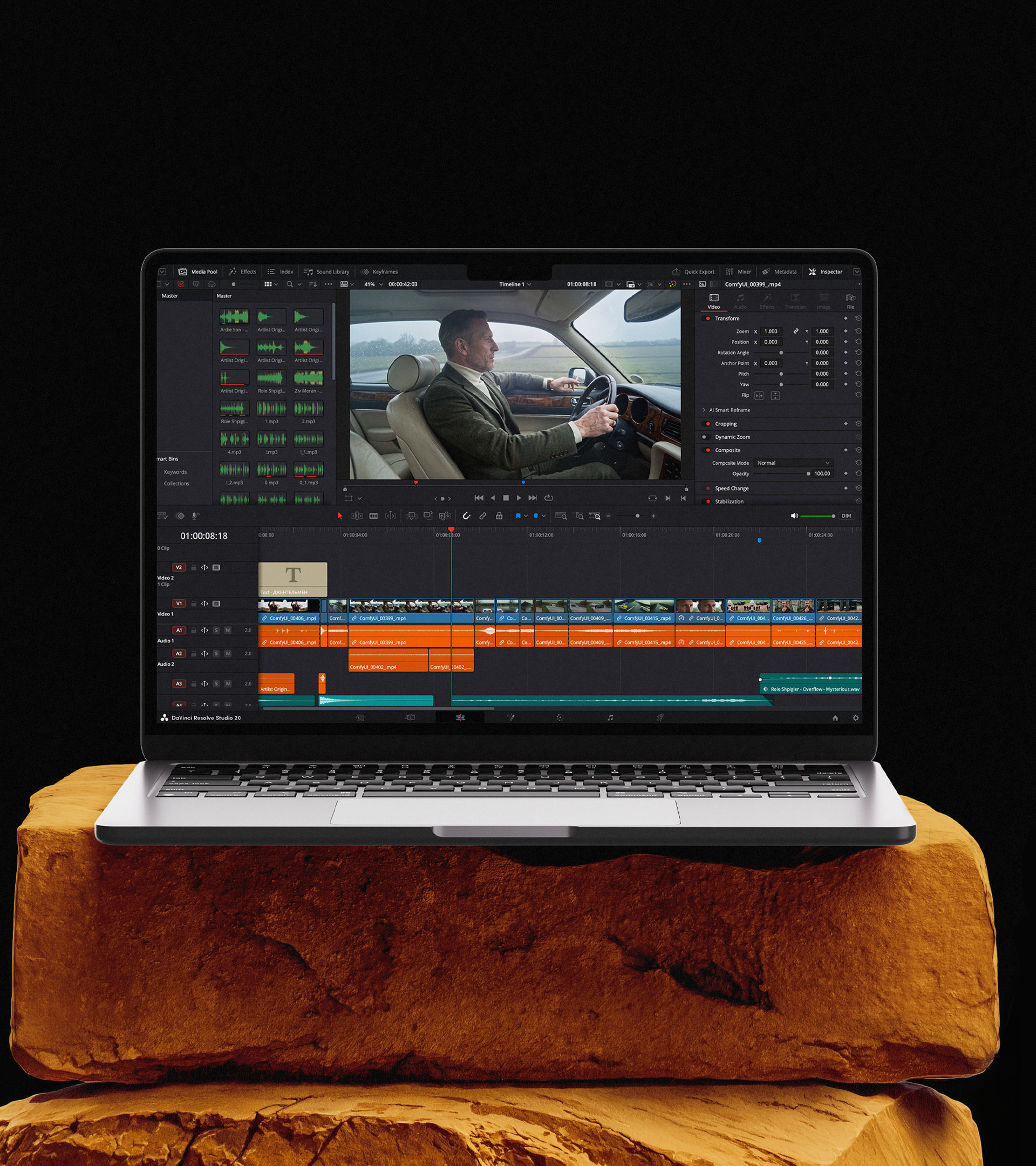 966 — the film's timeline in DaVinci Resolve