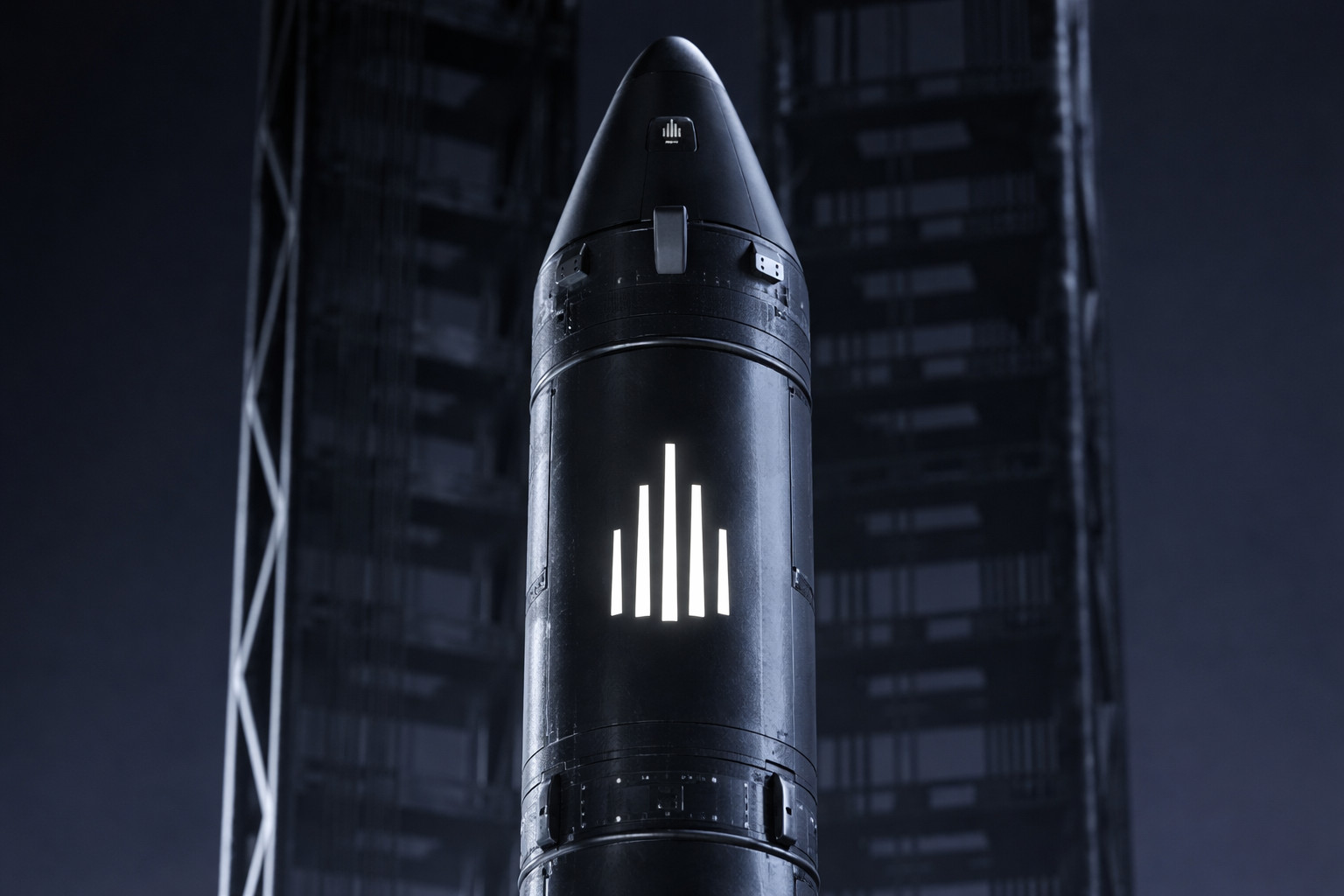 CGI rocket render — branded launch vehicle